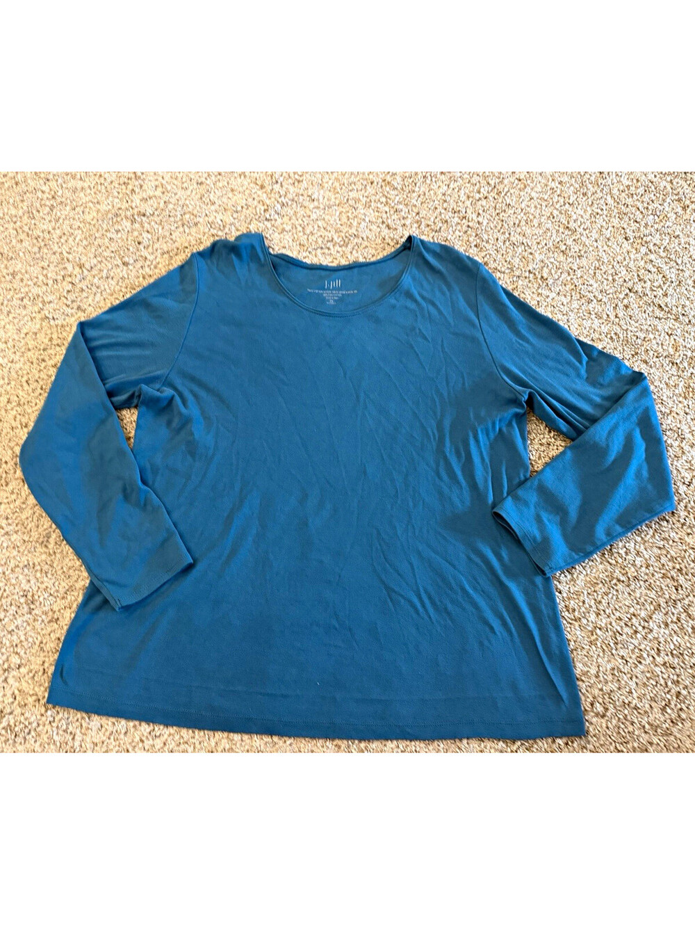 J.Jill Pima Cotton Scoop Neck Long Sleeve Tee Size 2X Teal Blue Elevated Basic